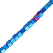 Mini-beads imitation hematite cubes 2.2mm Blue Metallic x40cm|raw }}