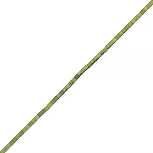 Mini-beads imitation hematite cubes 1.4mm Light Green Metallic x40cm