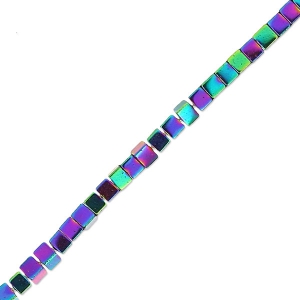Mini-beads imitation hematite cubes 1.4mm Iris x40cm