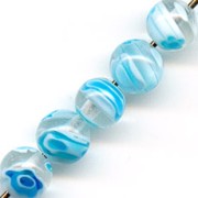 Millefiori rounds beads 8mm Crystal Aquamarine flowers x10