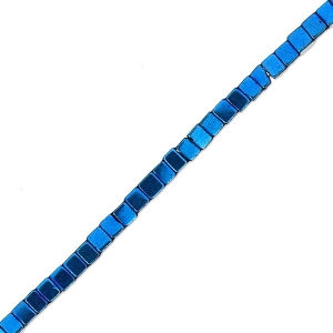 Mini-beads imitation hematite cubes 1.4mm Blue Metallic x40cm