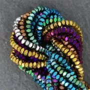 Mini-beads imitation hematite faceted rondelle 3mm Light Green Metallic x40cm