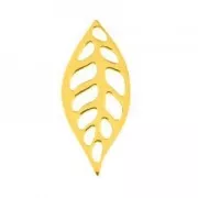 925 Sterling Silver leaf spacer 16 mm Gold tone plated x1