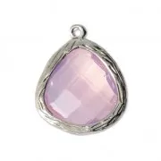 Faceted bead pendant 17mm rhodium tone/Rose Opal x1