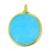 Faceted charm imitation gemstone 15 mm gold tone/Turquoise x1