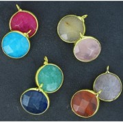 Faceted charm imitation gemstone 15 mm gold tone/Quartz Rose x1