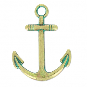Pendant anchor patina 31 mm bronze/green x1