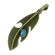 Feather pendant 39mm Bronze tone/Blue x1|raw }}