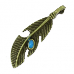 Feather pendant 39mm Bronze tone/Blue x1