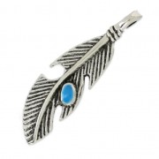 Feather pendant 39mm old silver tone/Blue  x1