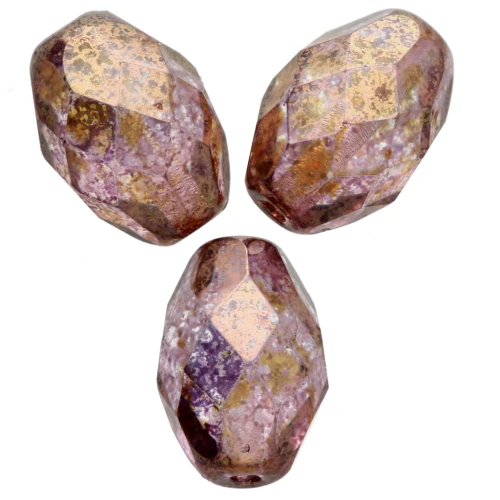 Faceted olive-shaped beads, 11x8 mm - Crystal Lila Gold Luster x20