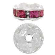 Rhinestones Rondelle 6mm Silver tone/Fuchsia x4