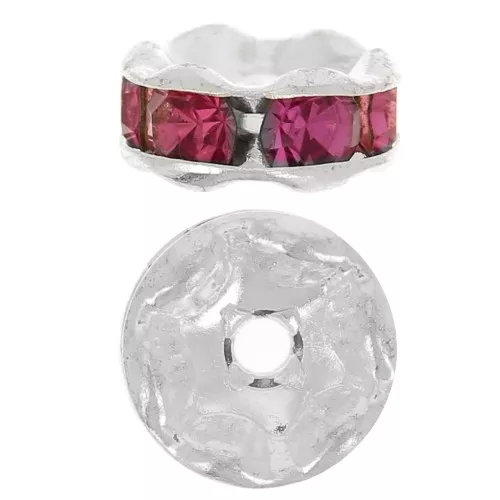 Rhinestones Rondelle 6mm Silver tone/Fuchsia x4
