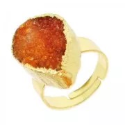 Ring with Druzy Agate adjustable pear 20 mm Gold tone/Orange x1