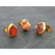 Ring with Druzy Agate adjustable pear 20 mm Gold tone/Orange x1