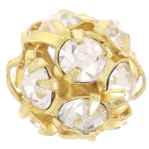 8 mm round rhinestone bead - Gold - Crystal x1
