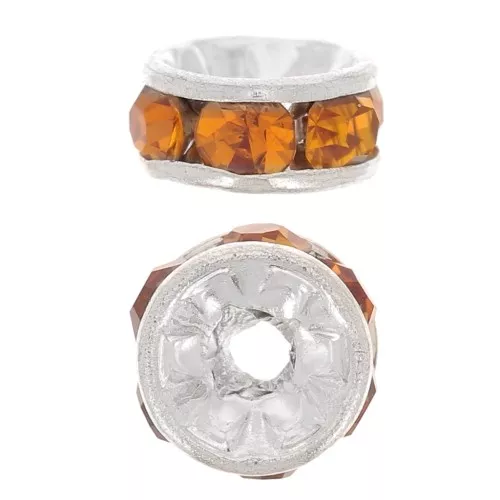 Rhinestones Rondelle 6mm Silver tone/Topaz x4