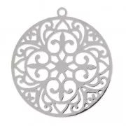 Round light laser cut Pendant 30 mm rhodium x1