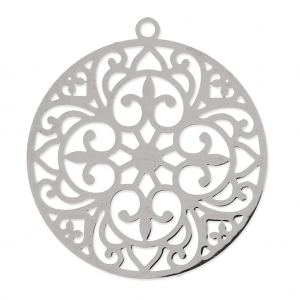 Round light laser cut Pendant 30 mm rhodium x1