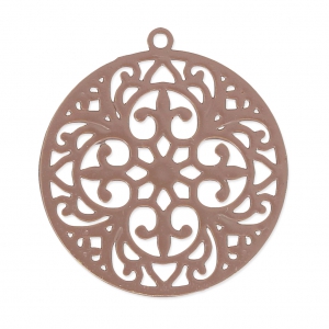 Dyed Laser cut round Pendant 22mm Brownish-grey x2