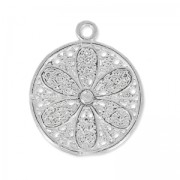 Flower Round Filigree charm 17x14 mm Antique Silver Plating x1