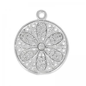 Flower Round Filigree charm 17x14 mm Antique Silver Plating x1