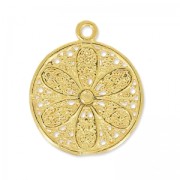 Flower Round Filigree charm 17x14 mm fine Gold plated x1