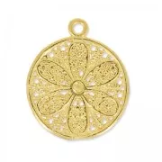 Flower Round Filigree charm 17x14 mm fine Gold plated x1