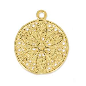 Flower Round Filigree charm 17x14 mm fine Gold plated x1