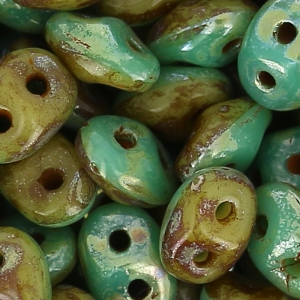 SuperDuo Duet 2.5x5mm Green Turquoise/Ivory Picasso x10g