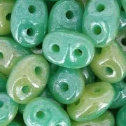 SuperDuo Duet 2.5x5mm Green Turquoise/Ivory Luster x10g