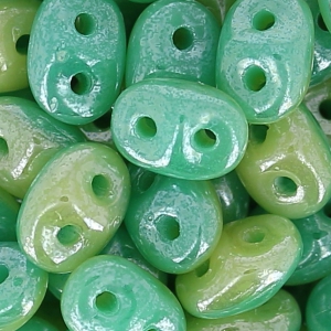 SuperDuo Duet 2.5x5mm Green Turquoise/Ivory Luster x10g