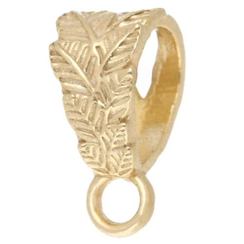 925 Sterling Silver Pendant Holder Leaves Pattern 12.5 mm golden plated x1