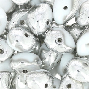 Glass Tico Beads 5x7 mm Opaque White Silver x25