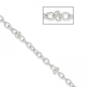 Oval Link Beaded Chain 1.7 mm rhodium x1m