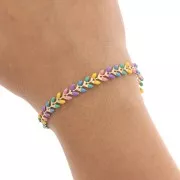 Epoxy resin herringbone chain 6.3 mm Yellow/Turquoise/Gold Lilac x 20cm