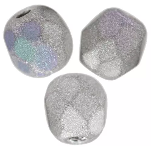 Fire Polished faceted round beads 4mm Glittery Mat Silver x50