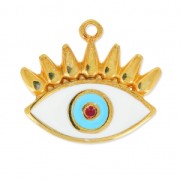 Enameld Epoxy Lucky Charm Eye 21 mm White/Light Blue/fine Gold plated x1
