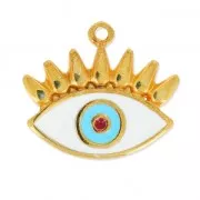 Enameld Epoxy Lucky Charm Eye 21 mm White/Light Blue/fine Gold plated x1