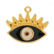 Enameld Epoxy Lucky Charm Eye 21 mm Black/Beige/fine Gold plated x1