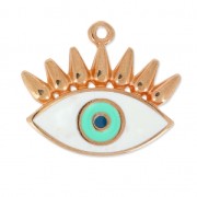 Enameld Epoxy Lucky Charm Eye 21 mm White/Turquoise/Golden Rose x1