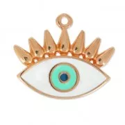 Enameld Epoxy Lucky Charm Eye 21 mm White/Turquoise/Golden Rose x1