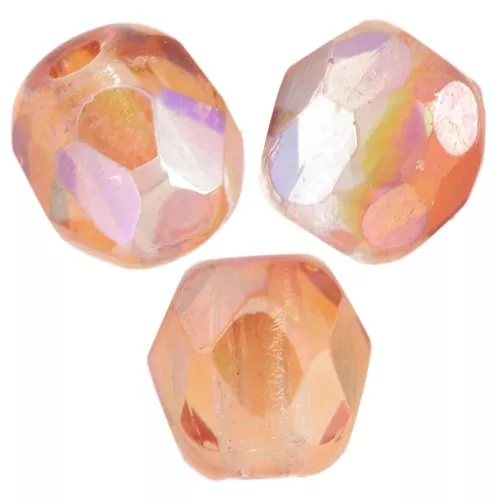 Fire Polished faceted round beads 4mm Crystal Orange Rainbow x50