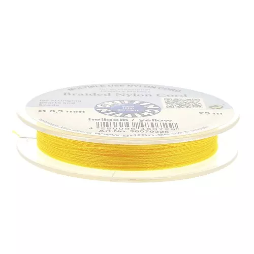 Griffin European Braided Nylon Thread 0.3 to 0.5mm Yellow x25m