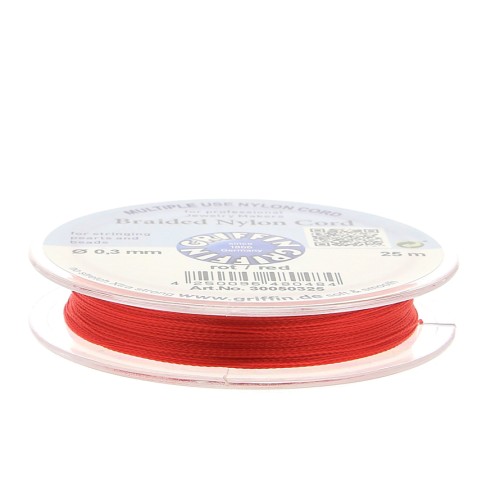 Griffin European Braided Nylon Thread 0.3 to 0.5mm Red x25m