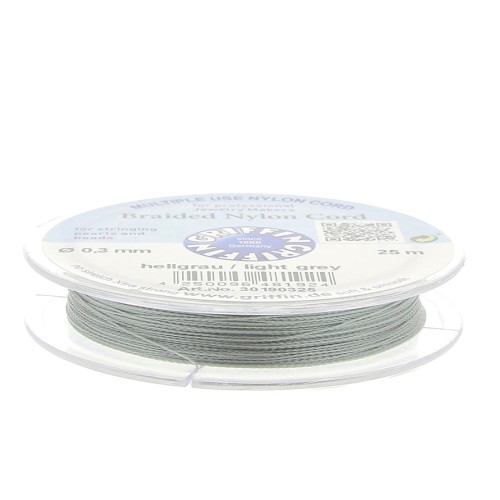 Griffin European Braided Nylon Thread 0.3 to 0.5mm Light Grey x25m