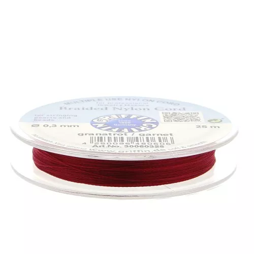 Griffin European Braided Nylon Thread 0.3 to 0.5mm Garnet x25m