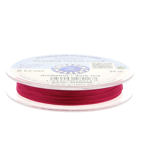 Griffin European Braided Nylon Thread 0.3 to 0.5mm Dark Red Fuchsia x25m