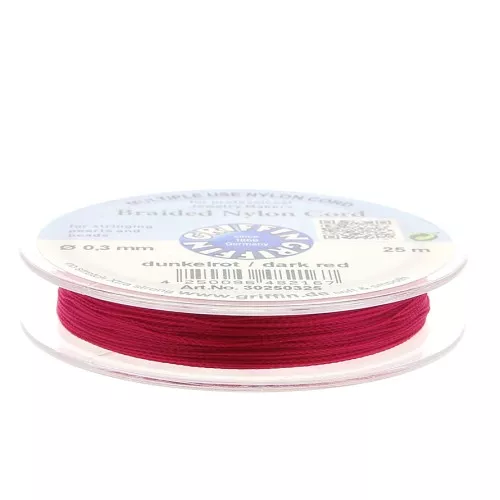 Griffin European Braided Nylon Thread 0.3 to 0.5mm Dark Red Fuchsia x25m