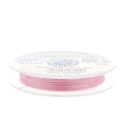 Griffin European Braided Nylon Thread 0.3 to 0.5mm Dark Pink x25m